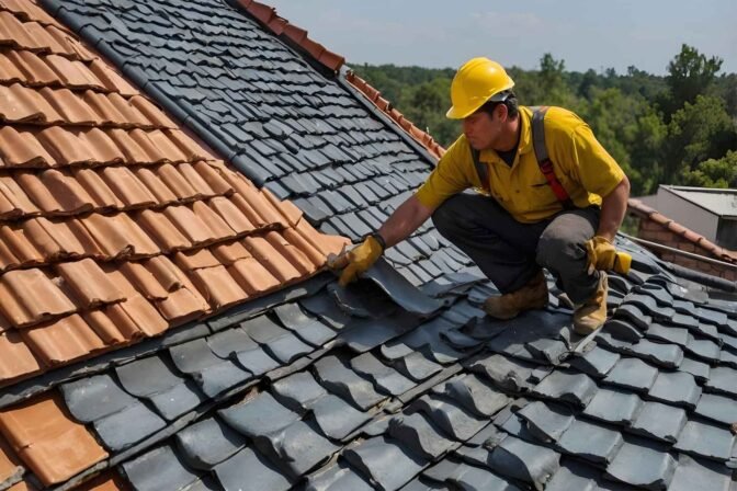 Man Placing Roof Tiles