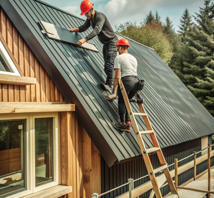 Two Man Setting up the Black Roof