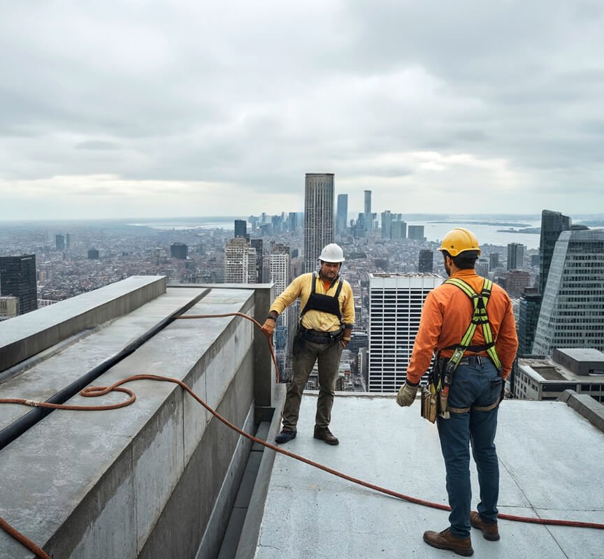 Two man working on the Terris for Roofing Process